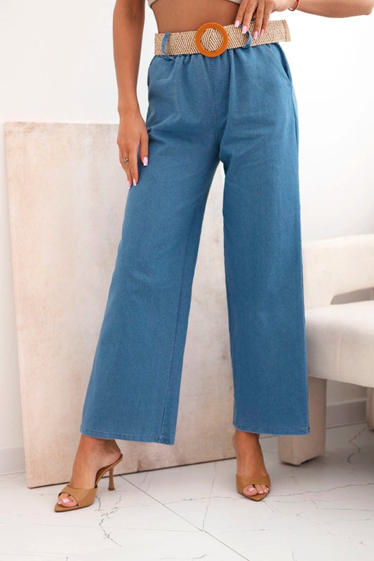 Дамски памучен панталон с широки крачоли и колан ART59806