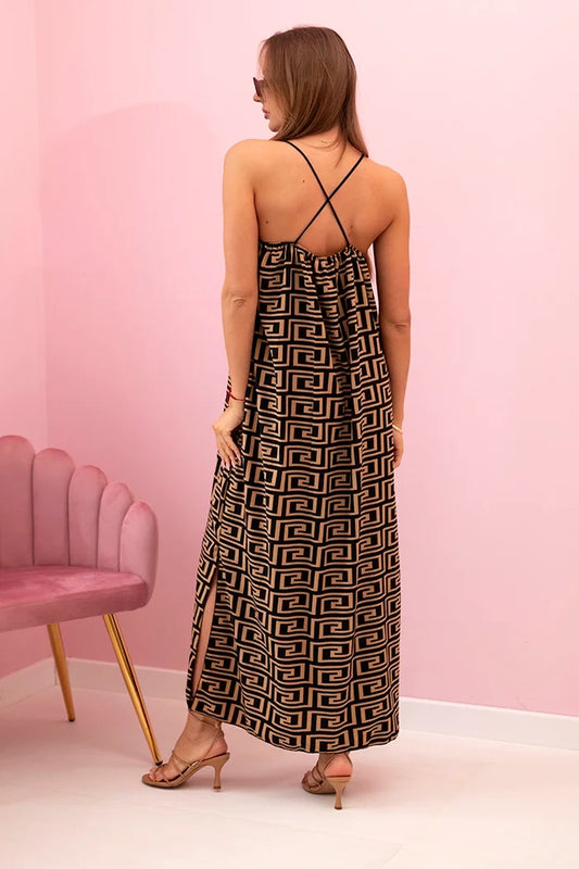 Дамска рокля с презрамки с шестоъгълен модел 6418-3