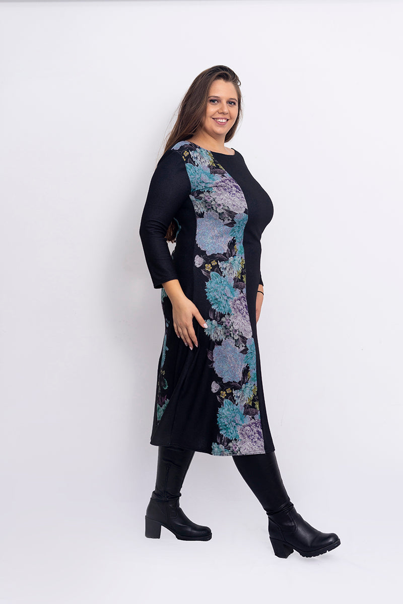 Черна рокля с дълъг ръкав Шери