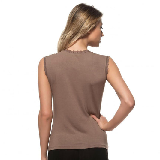 Дамска блуза блуза без ръкав с дантелена платка отпред 7365