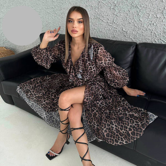 Дълга леопардова рокля от шифон NPA-8057