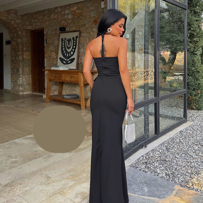 Елегантна дълга черна рокля EO-8065