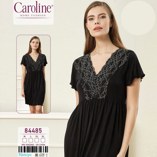 Черна нощница с къс ръкав и дантела 84485