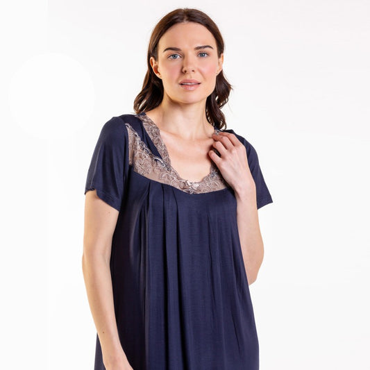 Дамска макси нощница с къс ръкав от вискоза CE-86653