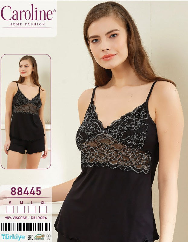 Черна пижама от корсаж с шорти от вискоза 88445