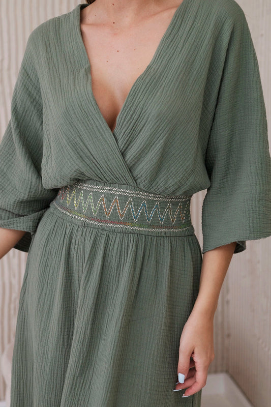 Муселинена рокля с бродерия на талията ART88529