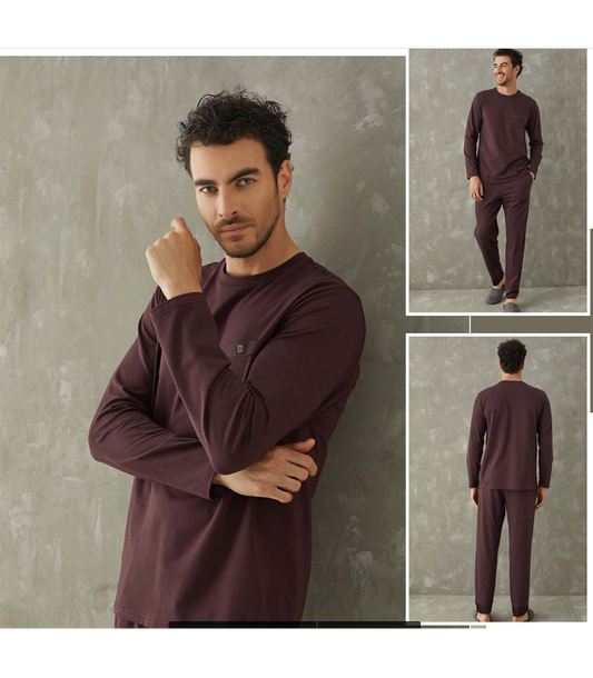 Мъжка памучна пижама с дълъг ръкав 9322