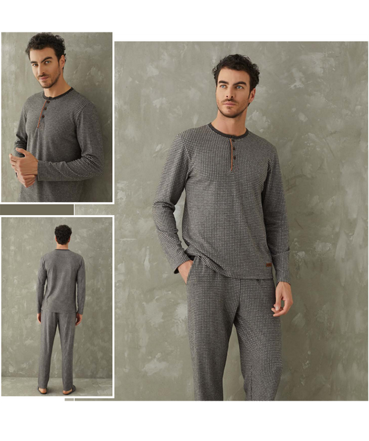 Мъжка памучна пижама с дълъг ръкав 9328