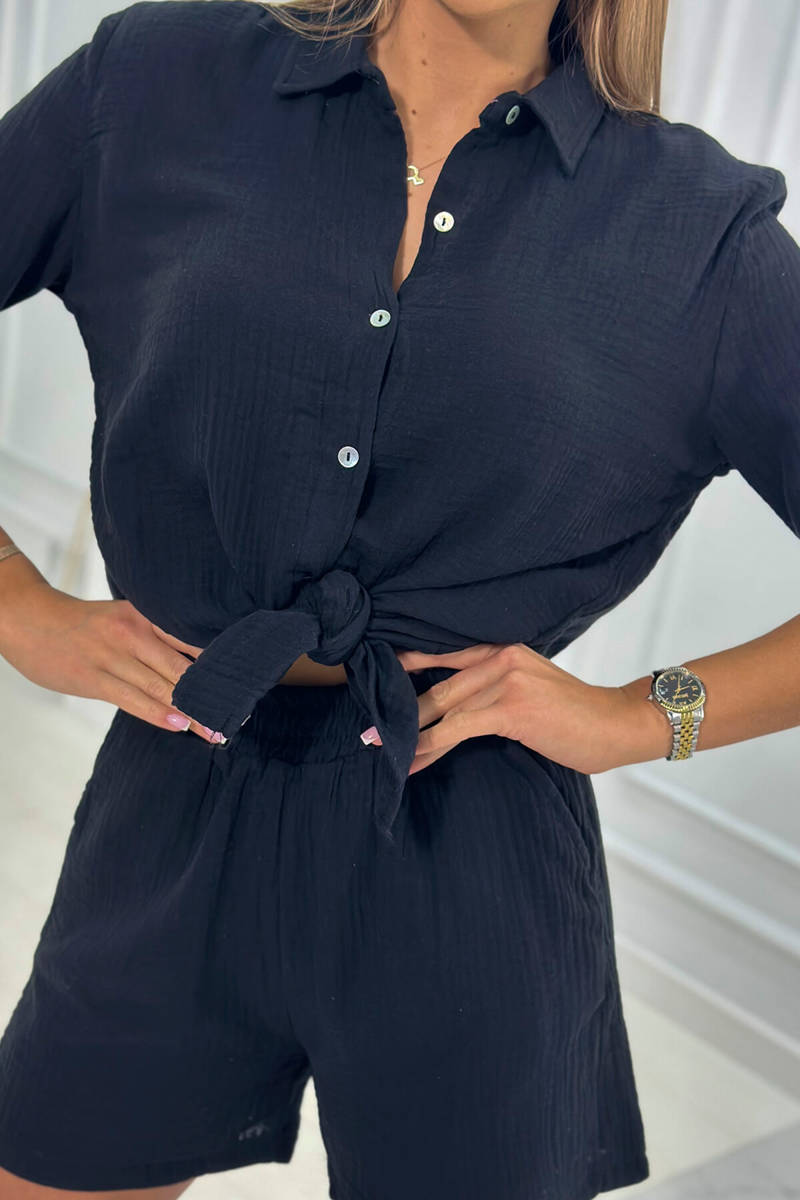 Памучен комплект от блуза с къс панталон 9447