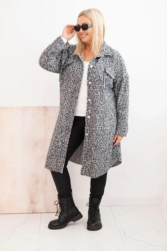 Дамско вълнено палто за големи размери с копчета, джобове и яка ART0286