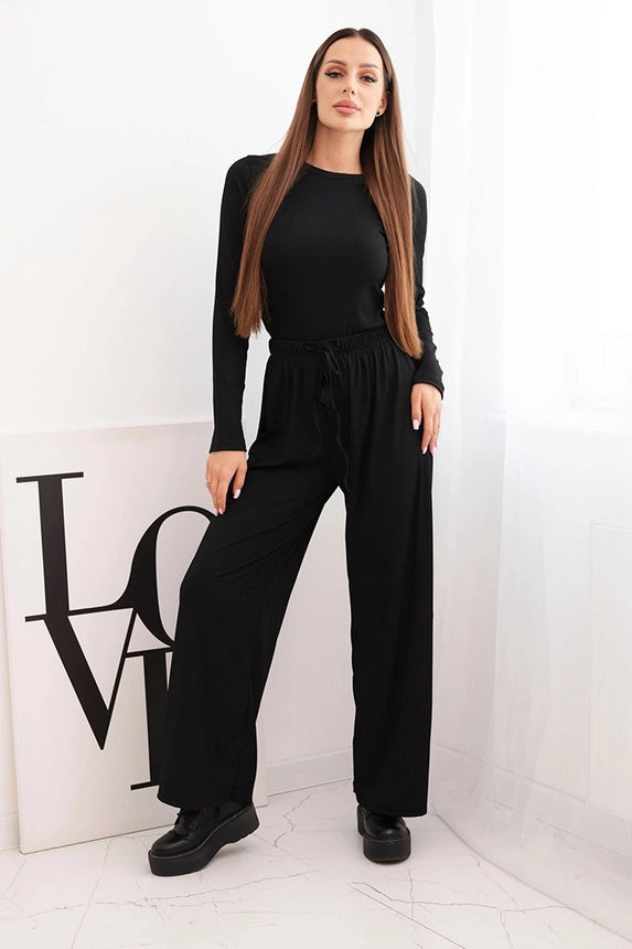 Дамски комплект от вискоза с блуза и широк панталон ART0298