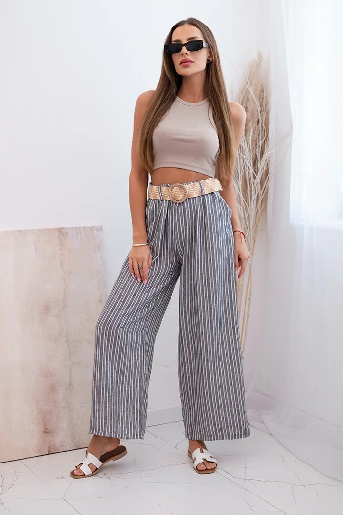 Дамски широки панталони от вискоза на райета ART9806-2