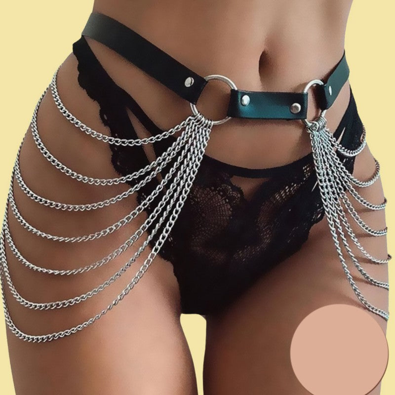 Черен кожен харнес със синджири AA-0233