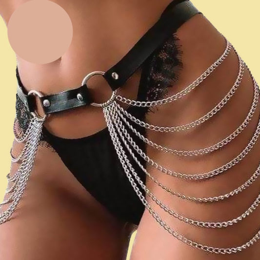 Черен кожен харнес със синджири AA-0233