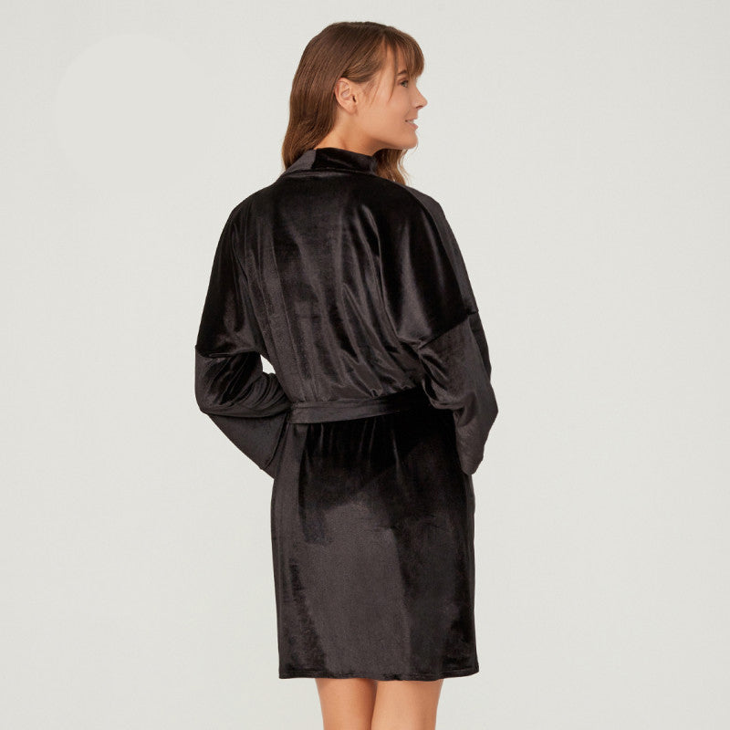 Кадифен халат с дълъг ръкав и колан CH-1509