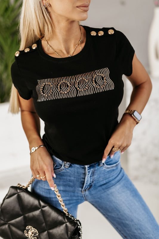 Дамска блуза с къс ръкав и камъчета COCO1