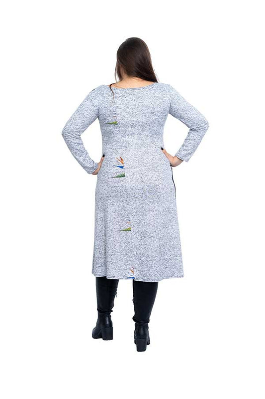 Сива рокля с дълъг ръкав Дани