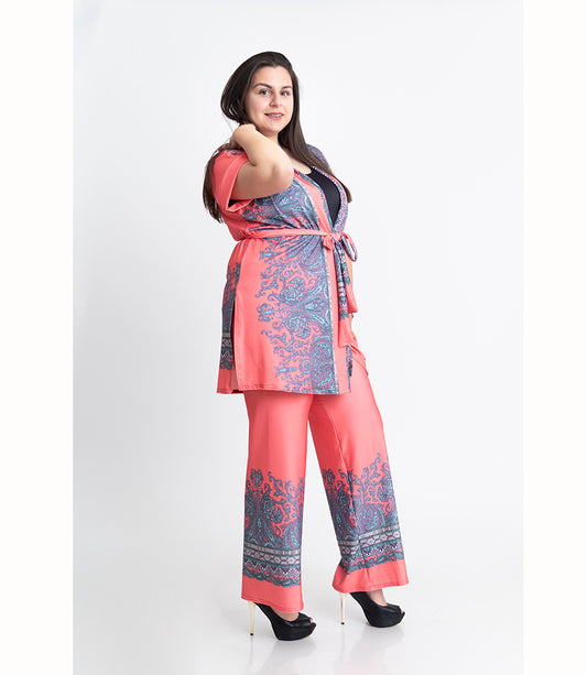 Комплект кимоно с къс ръкав и прав панталон Елена