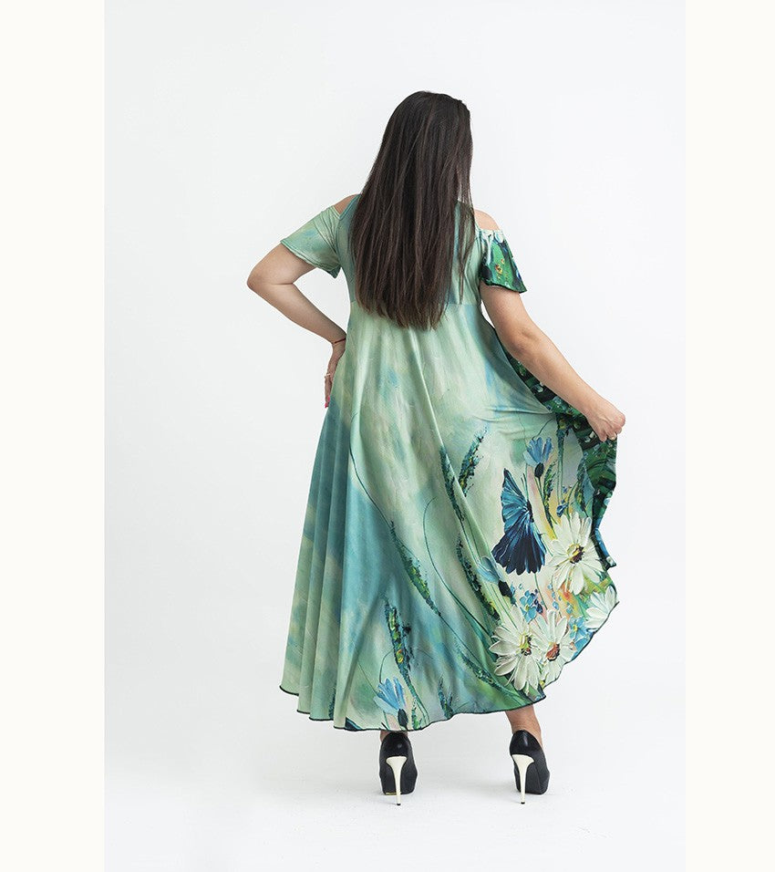 Дълга рокля с къс ръкав Елиф