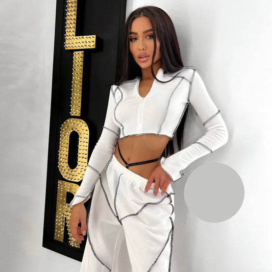 Бял комплект от суитчър с панталон FT-2916