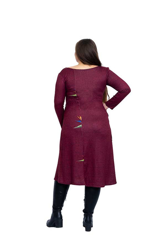 Рокля с дълъг ръкав в цвят бордо Галя