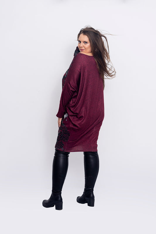 Рокля с дълъг ръкав в бордо Жени