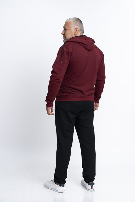 Мъжки памучен спортен комплект с качулка цвят бордо Хорас
