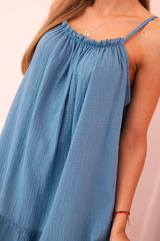 Муселинена дамска рокля с презрамки и волан ИТ-70