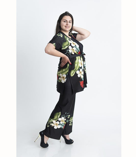 Комплект от кимоно с къс ръкав и прав панталон Кала