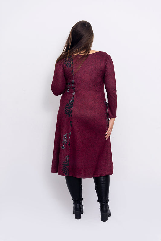 Рокля с дълъг ръкав в цвят бордо Кали