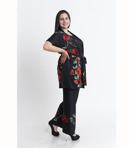 Комплект от кимоно с къс ръкав и прав панталон Лилиан