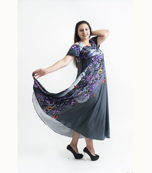 Дълга сива рокля с къс ръкав Луиза