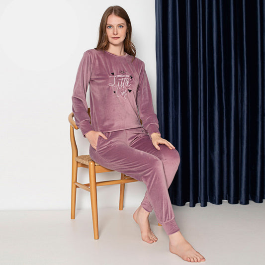 Дамска плюшена пижама с дълъг ръкав 28002