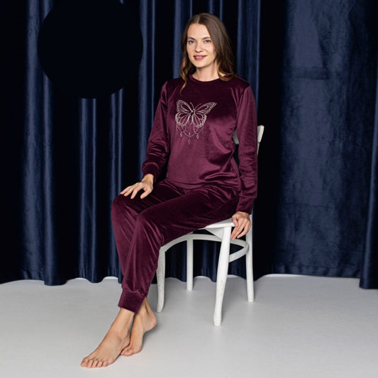 Дамска кадифена пижама с дълъг ръкав LY-28007