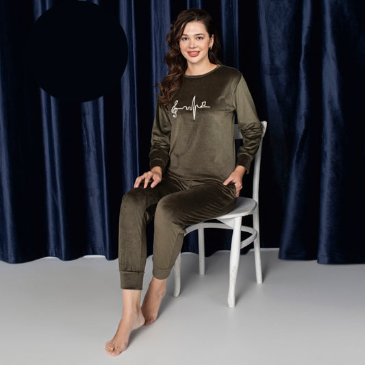 Дамска плюшена пижама с дълъг ръкав LY-28009