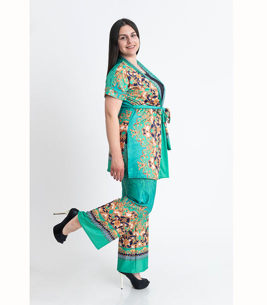 Комплект от кимоно с къс ръкав и прав панталон Мари