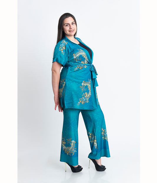 Комплект от кимоно с къс ръкав и прав панталон Мила