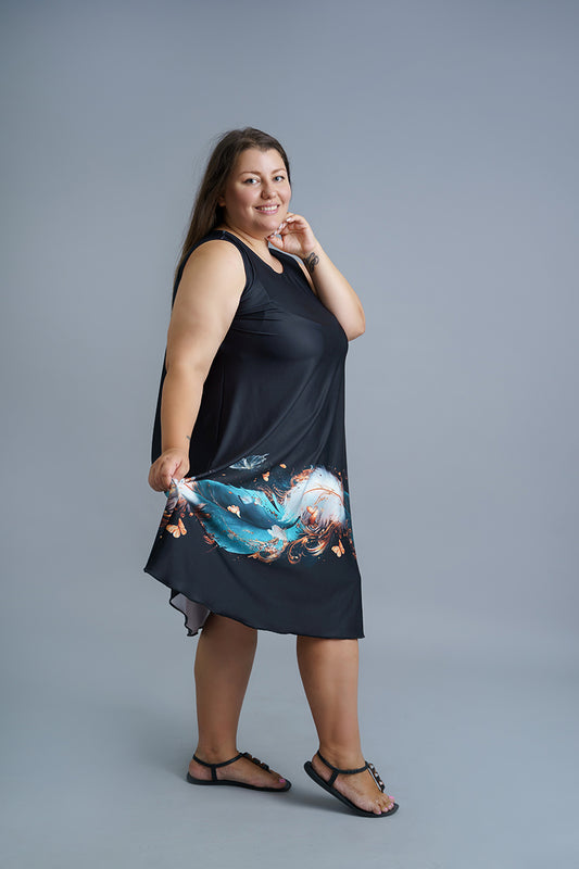 Черна лятна рокля без ръкави Мона