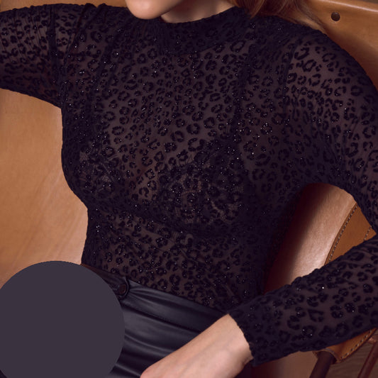 Черно боди с дълъг ръкав и брокат MU-0041