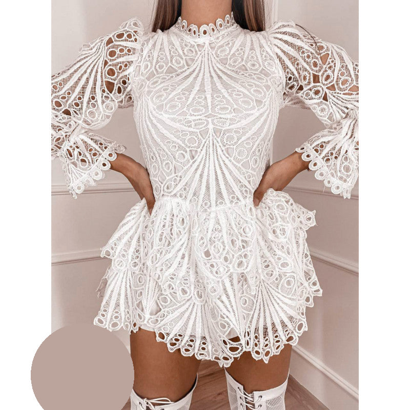 Къса дантелена рокля с дълъг ръкав NPA-8047