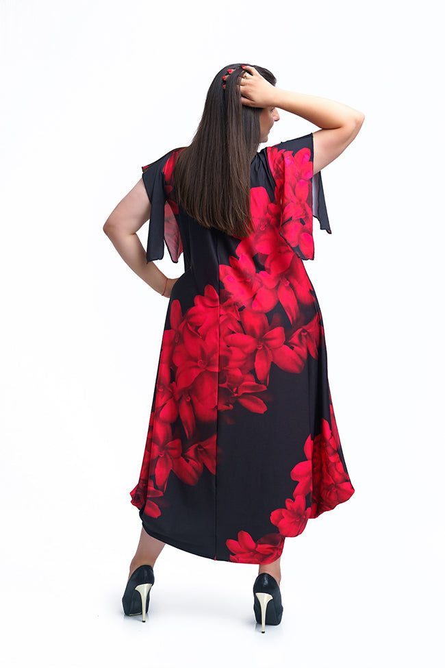 Дълга черна рокля с къс ръкав Олга