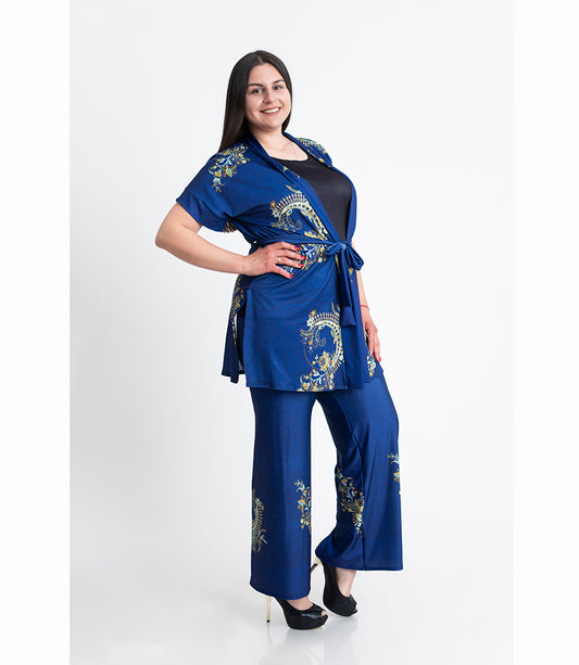 Комплект кимоно с къс ръкав и прав панталон Оливия