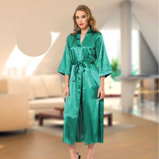 Дълъг сатенен халат с колан P-7472