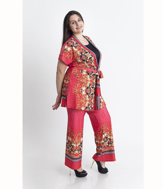 Комплект кимоно с къс ръкав и прав панталон Плами