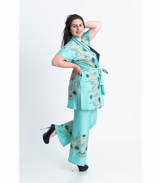 Комплект кимоно с къс ръкав и прав панталон Явлена