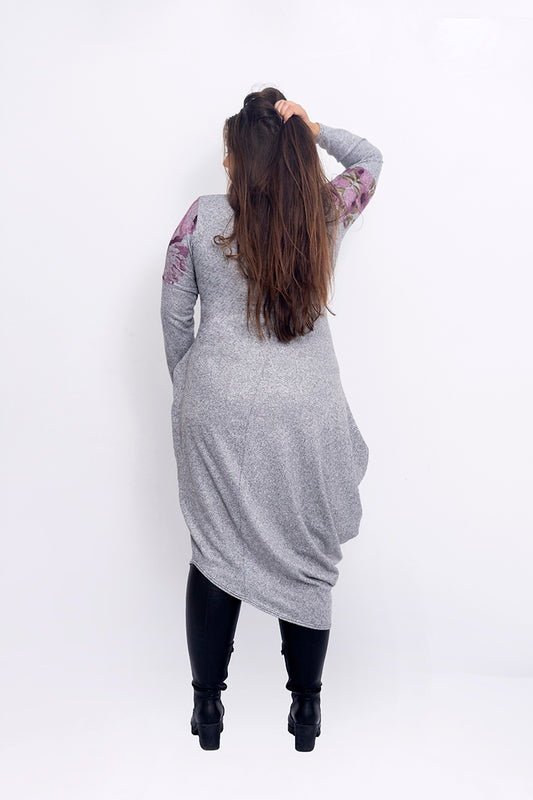 Сива рокля с дълъг ръкав Сева