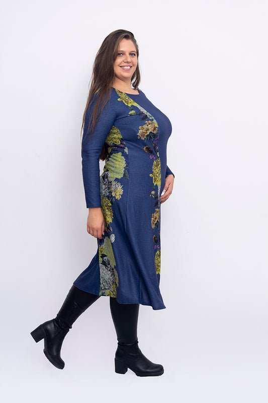 Синя рокля с дълъг ръкав Тони