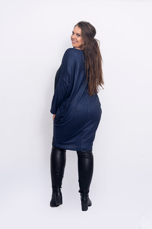 Синя рокля с дълъг ръкав Валя