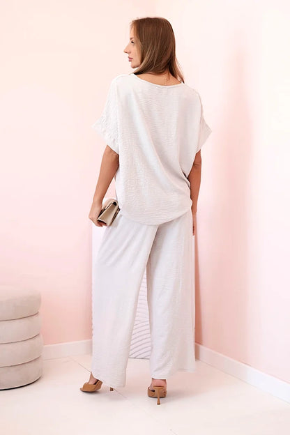 Дамски комплект от вискоза с декоративно цвете и широк панталон ART0109