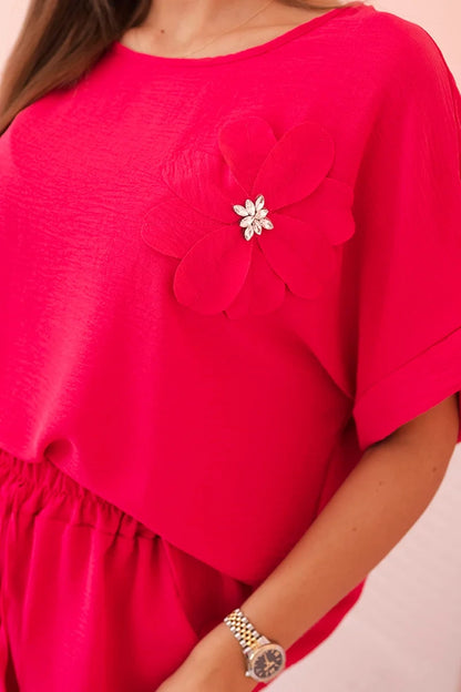 Дамски комплект от вискоза с декоративно цвете и широк панталон ART0109